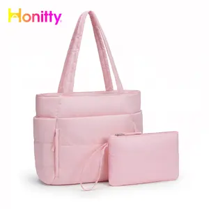 Women's Quilted Puffer Tote Bag - Business Multifunctional Organiser with Makeup Bag, Large Lightweight Zippered Work Tote for Laptop, Daily Commuting, Business Multifunctional Bag