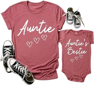 Auntie & Auntie’s Bestie Matching Shirts Cute Auntie and Me Outfit Cotton Soft Crew Neck Tee Family T-Shirts for Adults Kids Perfect for Family Photos Holidays