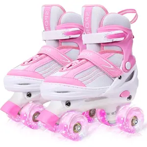 Roller Skates for Kids Boys Girls Toddler Ages 3-12, Adjustable 4 Sizes for Kids and Youth Teen with Light Up Wheels, Quad Red Roller Skates for Sports