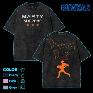 Marty Supreme Movie Graphic 2 side Unisex Washed Crewneck T-shirts V2, Oversized Dream Big Cotton hoodies, Comic Fabric tee Menswear Casual Streetwear
