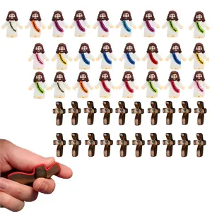 25 PCS Little Jesus Figures with 20 Free Wooden Crosses, Mini Jesus Figurines in Bulk, Tiny Pocket Rubber Jesus Love You Figure for Religious Party Favors, Sunday School, Baptism Gift, Easter Egg Stuffers