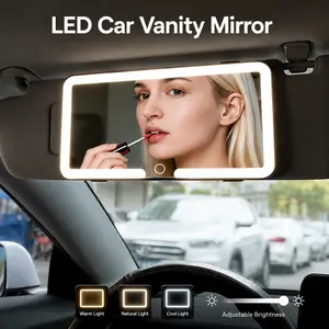 Dimmable LED Car Vanity Mirror, Rechargeable Touch Control, Sun Visor Mounted Makeup Mirror with Soft Light for Women