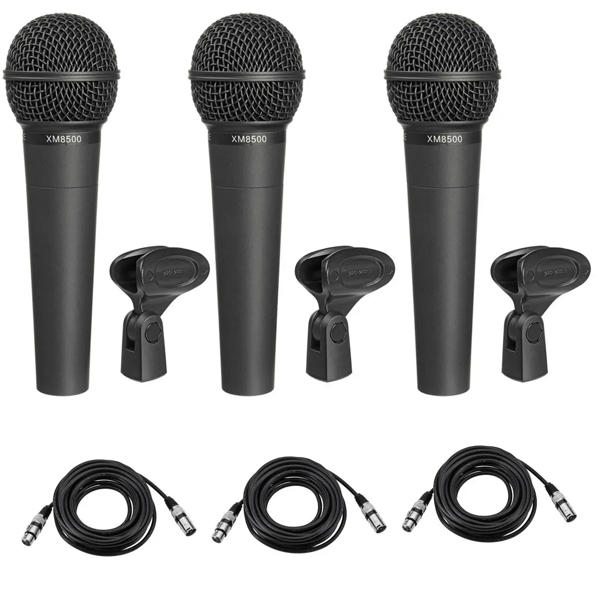 Behringer ULTRAVOICE XM8500 Dynamic Cardioid Vocal Microphones [3 Pack], Bundle with 25' XLR Cable, 3-Pack