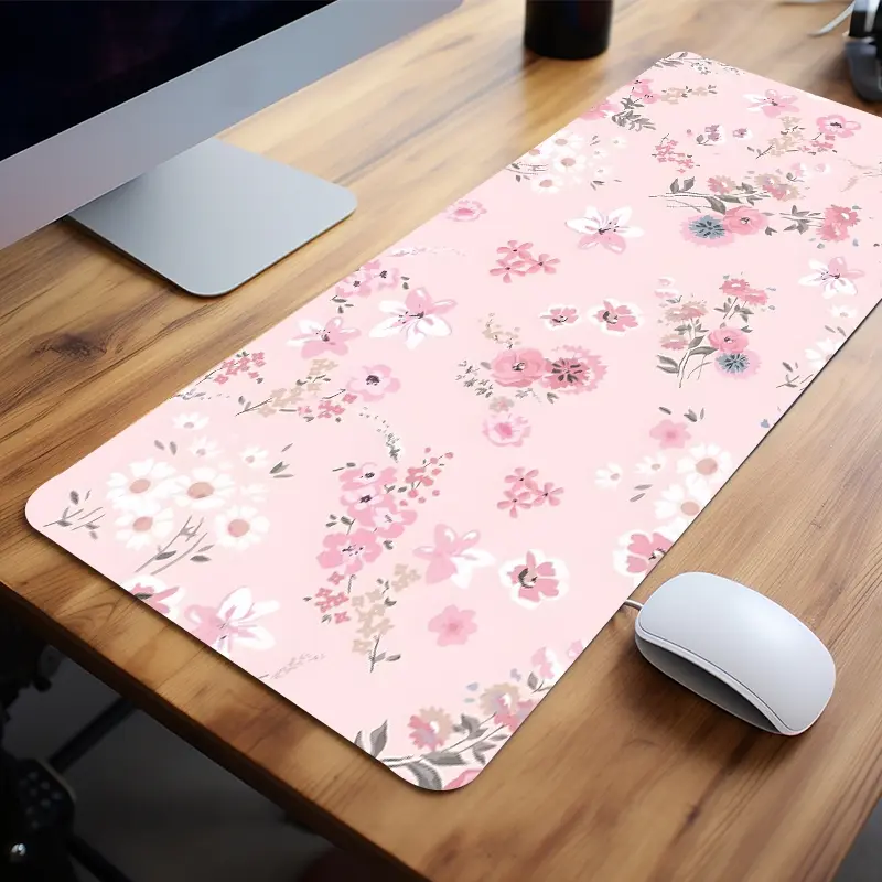 Extra Large Floral Pink Blossom Mouse Pad Soft Romantic Desk Mat 35x16 Inch Computer Keyboard Mousepad with Non-Slip Rubber Base Durable Stitched Edge Perfect Gift for Home and Office Office Desk Accessories