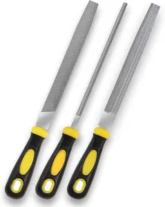 3 count Metal File Set, 8-Inch Professional High Carbon Steel Metal File, Includes Flat, Round, Half-Round Metal Files, Durable Hand Files Work for Metal  Smoothing Shaping Deburring