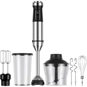 Immersion Blender 6-in-1, 1000W Hand Blender with 20 Speeds, Scratch-Resistant Stick Mixer with Whisk, , Beaker, Egg Beaters & Dough Hooks - Heavy Duty Hand Mixer, Black