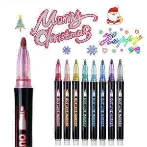 Double Line Outline Marker Pen Set, 8 Counts/set Colorful Highlighter Marker Pen, Writing Pen for DIY, Graffiti, Poster Card, Holiday Decor, Art Materials, Art Supplies