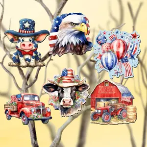 Designocracy 8090002C-S6 2 x 2 x 0.25 in. American Flag Decorative Wooden Clip-on Ornaments Patriotic Decor, Set of 6