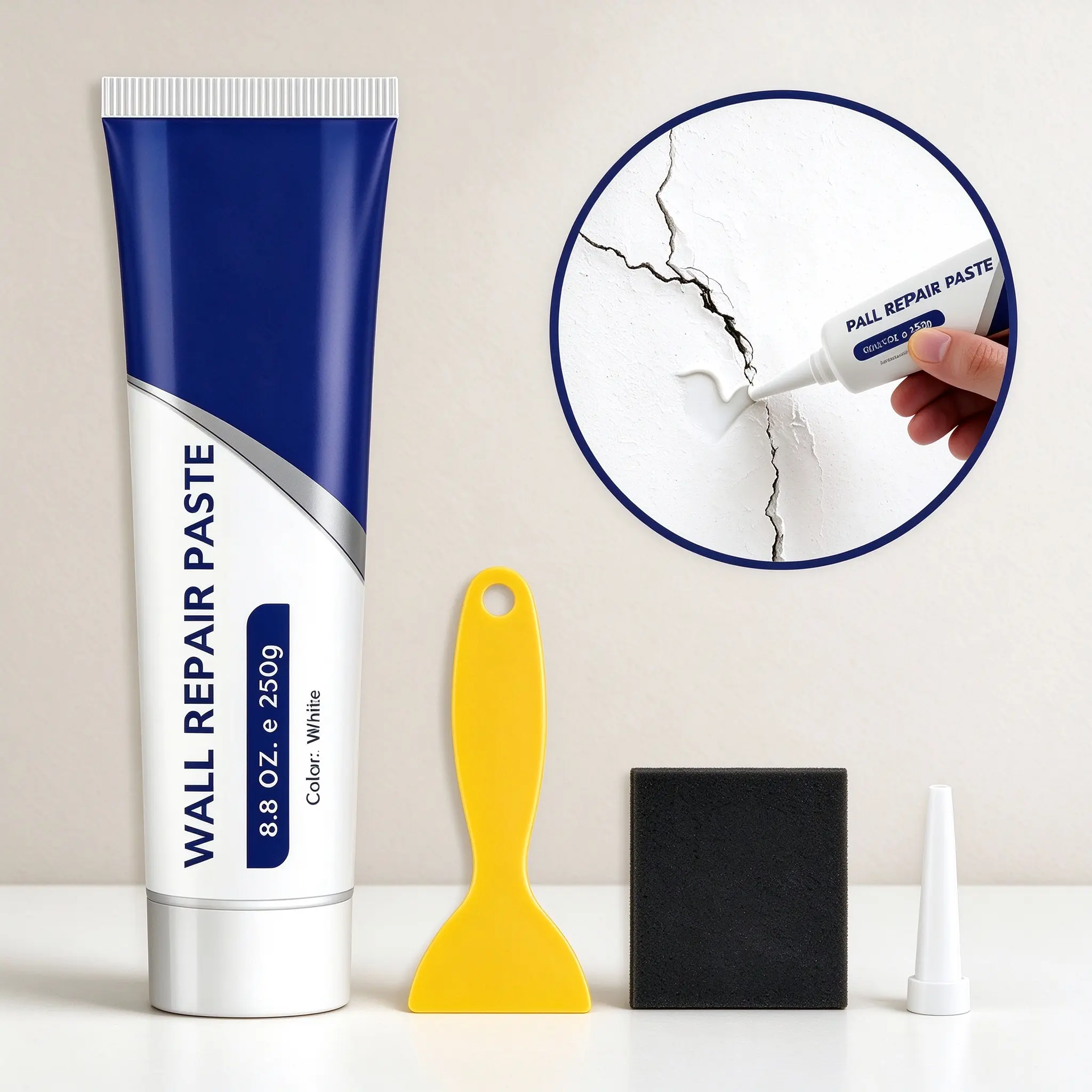Drywall Repair Kit with Scraper & Sponge, White Spackle Wall Hole Filler Paste, Plaster Crack & Dent Patch Repair, Dries in Minutes