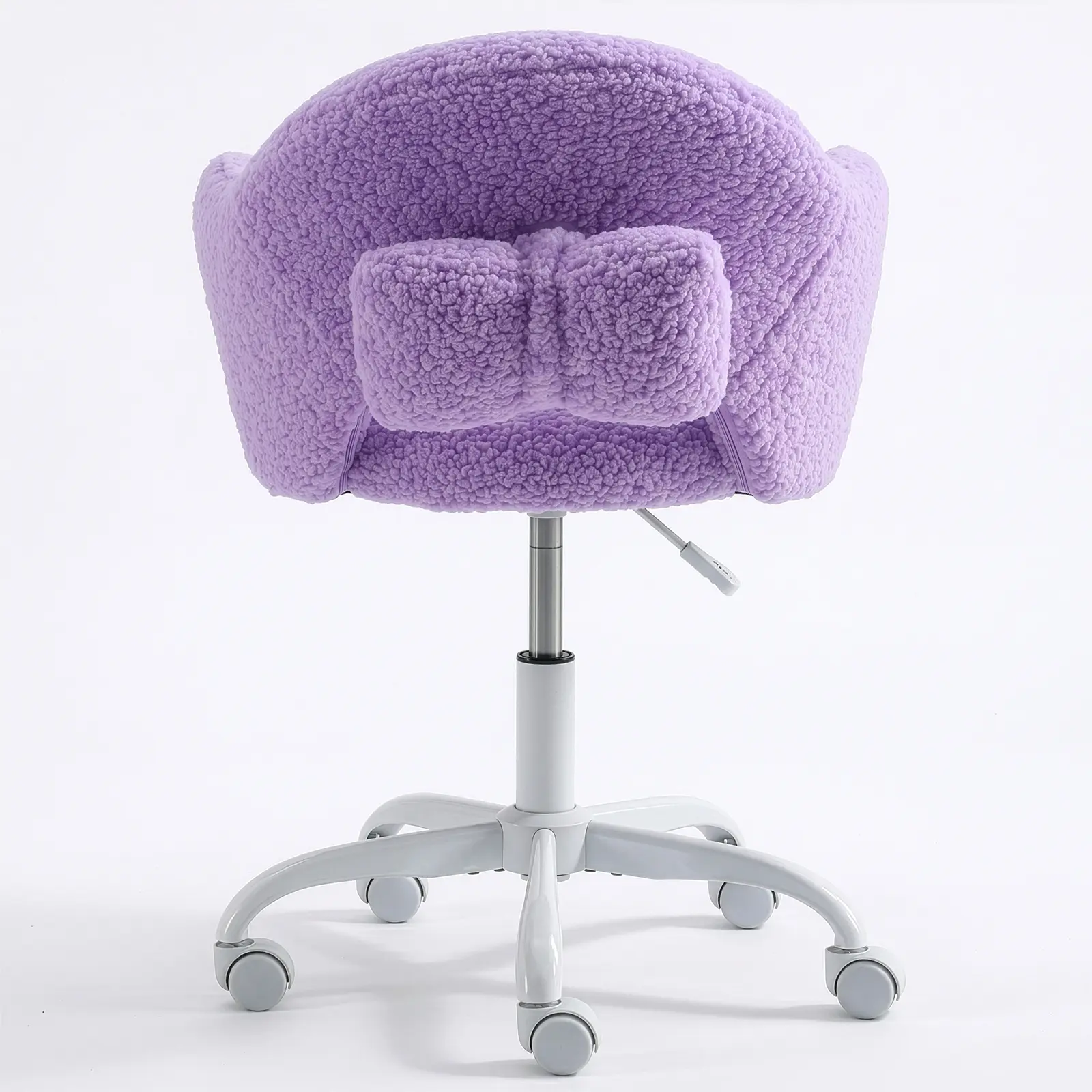 Petal-shaped Furry Swivel Accent Chair, Lamb Fleece Upholstery, Indoor Leisure Single Chair, Available in Purple, White & Pink, White Gas Lift Cylinder & Base, 1 Piece, Dimensions: W59D57H76-85.5cm