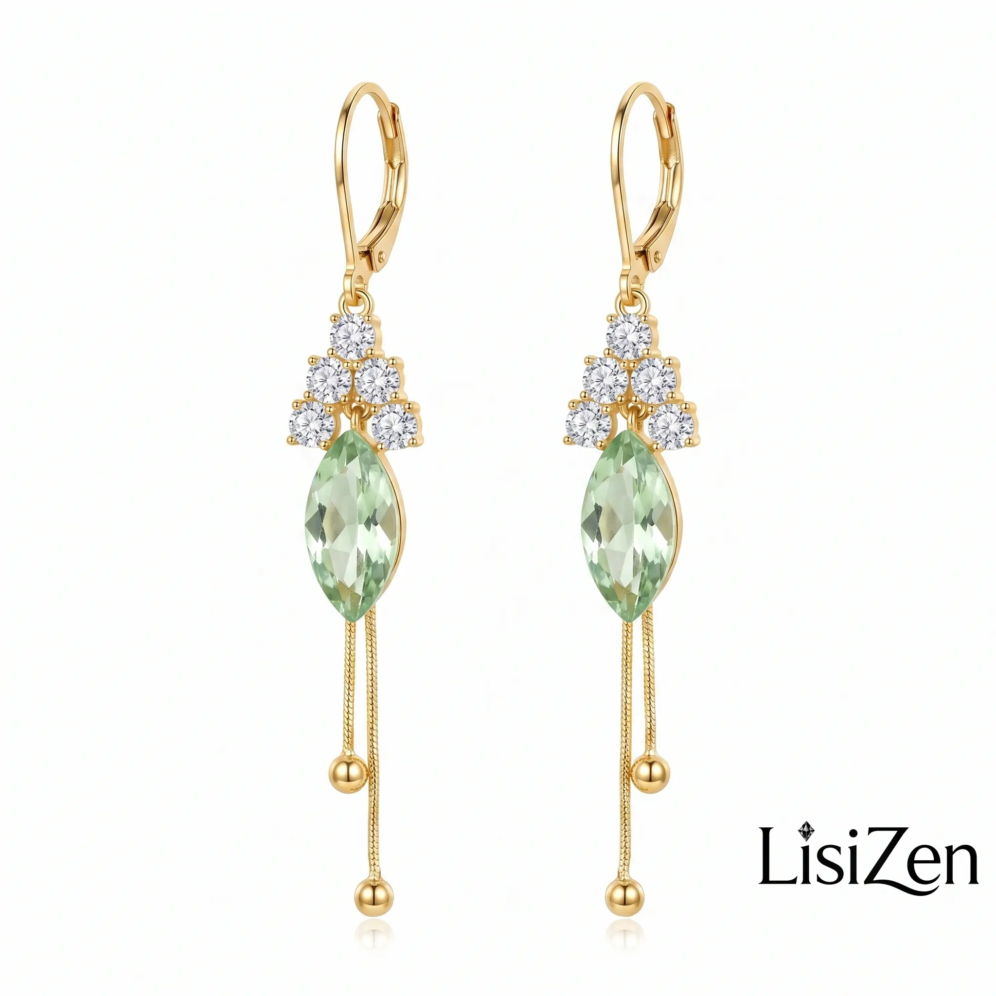 LisiZen Women's Long Green Leaf Clip-on Earrings Tassel Dangles Bold Fashion Jewelry DZEH5757