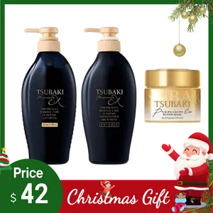 TSUBAKI Black Camellia Luxury Black Ion Repair Strong EX Shampoo&Conditioner&Hair Mask, 15.22 fl oz*2+180g【Value Pack】，christmas gift