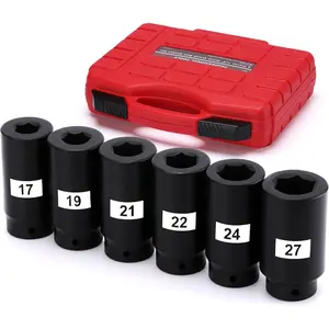 6 count 1/2'' Drive Crank Bolt Socket Set, 17MM, 19MM, 21MM, 22MM, 24MM, 27MM, Harmonic Balancer Socket Set