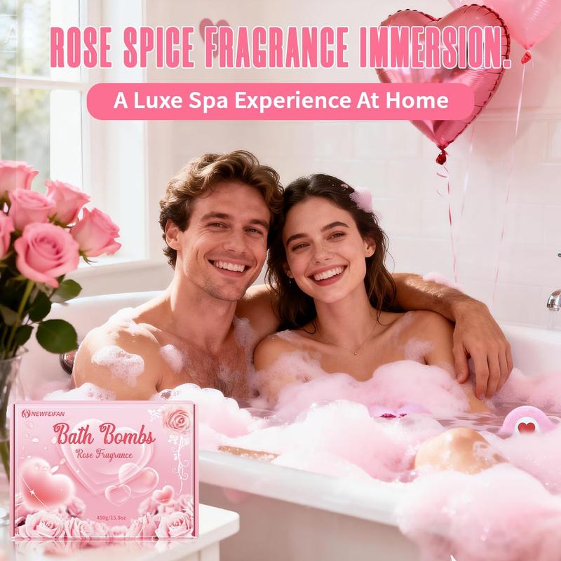 Luxury Rose Bath Bombs for Relaxation and Self Care, Handmade Spa Bath Experience with Natural Essential Oils, Calming Wellness Treat for Home Use, Popular Valentine and Birthday Gift Ideas for Women and Men