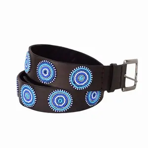 Handmade Kenyan Beaded Belt- Blue Circles