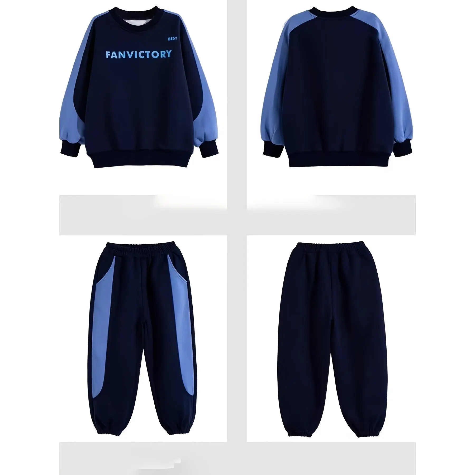 Boys' 2-Piece Regular Fit Long Sleeve Color-Block Polyester Knit Sweatshirt & Pocketed Jogger Pants Set, Machine Washable All-Seasons Letter Print Casual Outdoor Wear