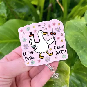 Phlebotomy Badge Reel – Let Me Draw Your Blood Funny Goose Retractable ID Holder, Lab Tech Nurse Gift, Cute Medical Badge - Phlebotomy Gift