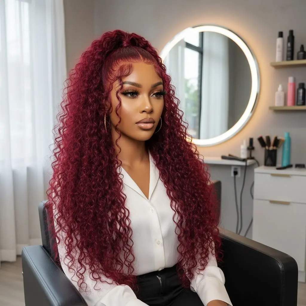 Mamushow 99J Burgundy Deep Wave 13x6 HD Lace Frontal Wigs Human Hair Red Hair