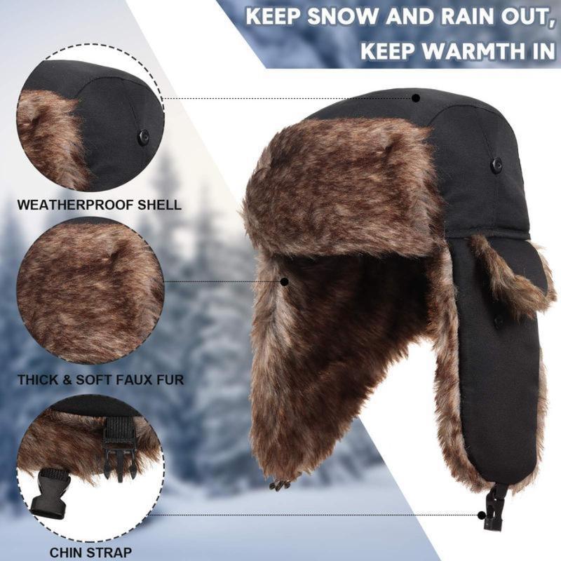 Faux Fur Reflective Aviator Trapper Hat | Warm, Windproof Winter Cap for Outdoor Snow Activities & Cold Weather Protection