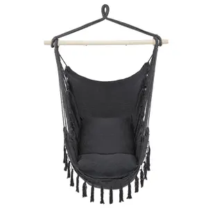 Pillow Tassel Hanging Chair for Backyard and Camping, Lightweight Portable, Full-Body Relaxation Hammock