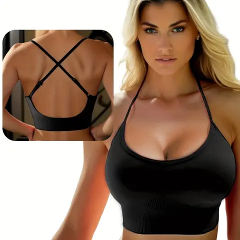 Women's Criss-Cross Backless Breathable Sports Bra, Solid Comfortable Wireless Push-Up Bra with Adjustable Straps, Lightweight Lingerie for Daily Wear, Yoga and Gym, Strappy Workout Bra, 1/3/4/6-Pack Options