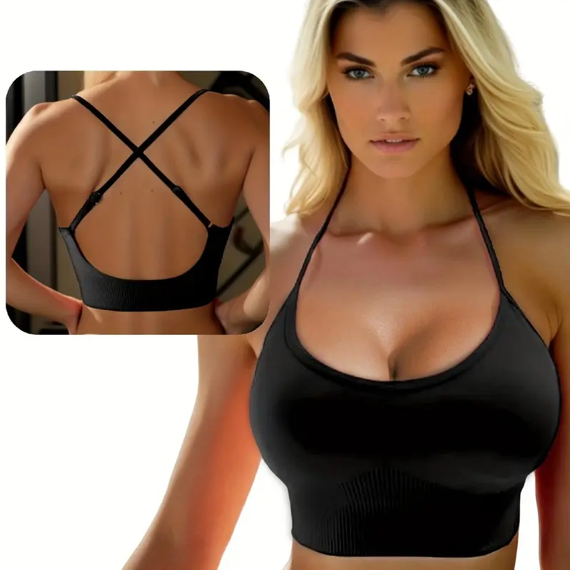 Women's Criss-Cross Backless Breathable Sports Bra, Solid Comfortable Wireless Push-Up Bra with Adjustable Straps, Lightweight Lingerie for Daily Wear, Yoga and Gym, Strappy Workout Bra, 1/3/4/6-Pack Options