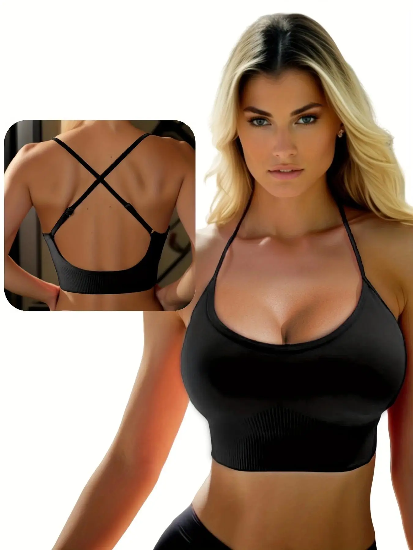 Women's Criss Cross Backless Breathable Sports Bra, Solid Comfortable Wireless Push Up Bra, Adjustable Shoulder Strap,Softness Lightweight Lingerie Fo