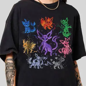 Vintage Eevee Eeveelution Anime T-shirt Hoodie Sweartshirts, Slyveon Umbreon Espeon Flareon Vaporeon Jolteon Glaceon Leafeon Gift For Fans Womenswear.