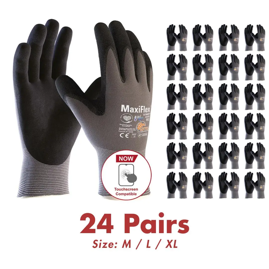 24 Pares Guantes Para Trabajo - Maxi Flex Foam Work For Men - Enhanced Grip MaxiFlex Nitrile Gloves