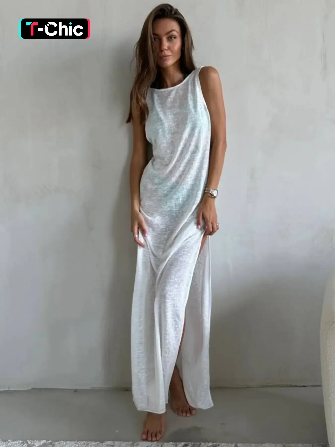 Women's Sexy Fitted Knit Dress, Thin Transparent Bodycon Dress, Casual Home Wear, All Season Fashion, Comfortable & Stylish Design, Casual Comfy Chic, Casual Elegance Chic