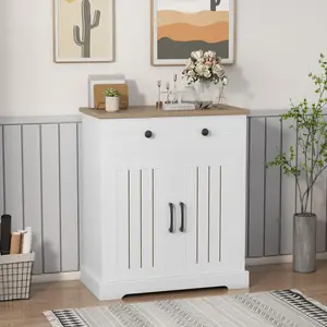 OUTGOODS Modern Small Sideboard Buffets Cabinet, Floor Kitchen Storage Unit with 2 Doors & Drawers, Multifunctional Coffee Bar for Living Room & Dining Room, White