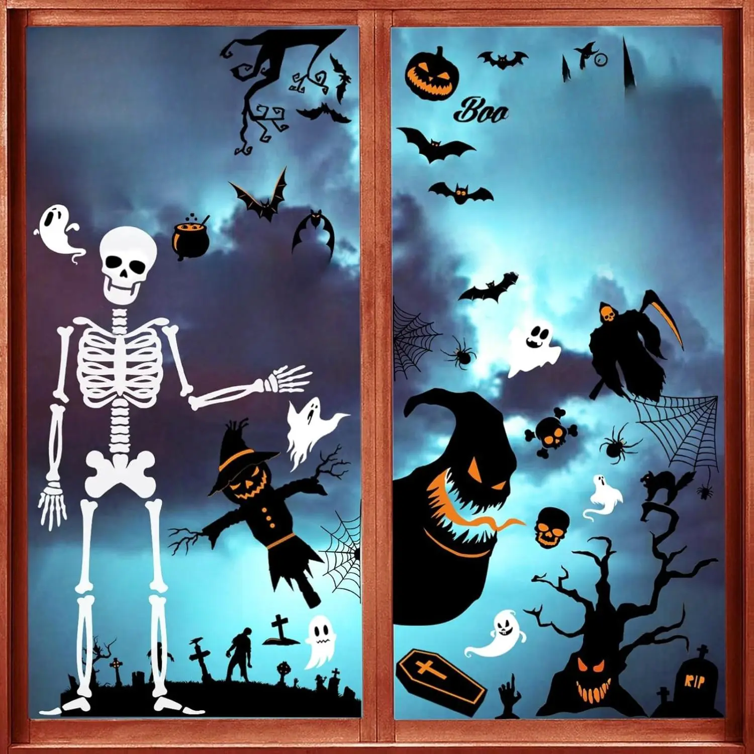 Halloween Window Clings, 9 Sheets Halloween Window Decal Stickers for Party Decorations, Removable Hallowmas Stickers for Glass Indoor and Outdoor Home Decor Party Supplies