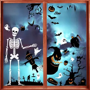 Halloween Window Clings, 9 Sheets Halloween Window Decal Stickers for Party Decorations, Removable Hallowmas Stickers for Glass Indoor and Outdoor Home Decor Party Supplies