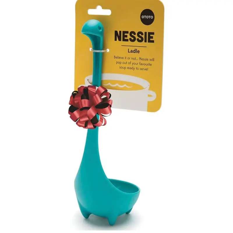 OTOTO Nessie Soup Ladle - Cute Turquoise Kitchen Gadget with Red Bow, Heat-Resistant & Dishwasher Safe, Fun Design for Cooking Gifts - Pot