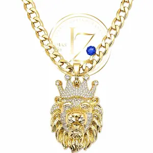 Leon Pendant with Cuban Chain 8 mm Wide Gold Color Lion Head Design for Men and Women