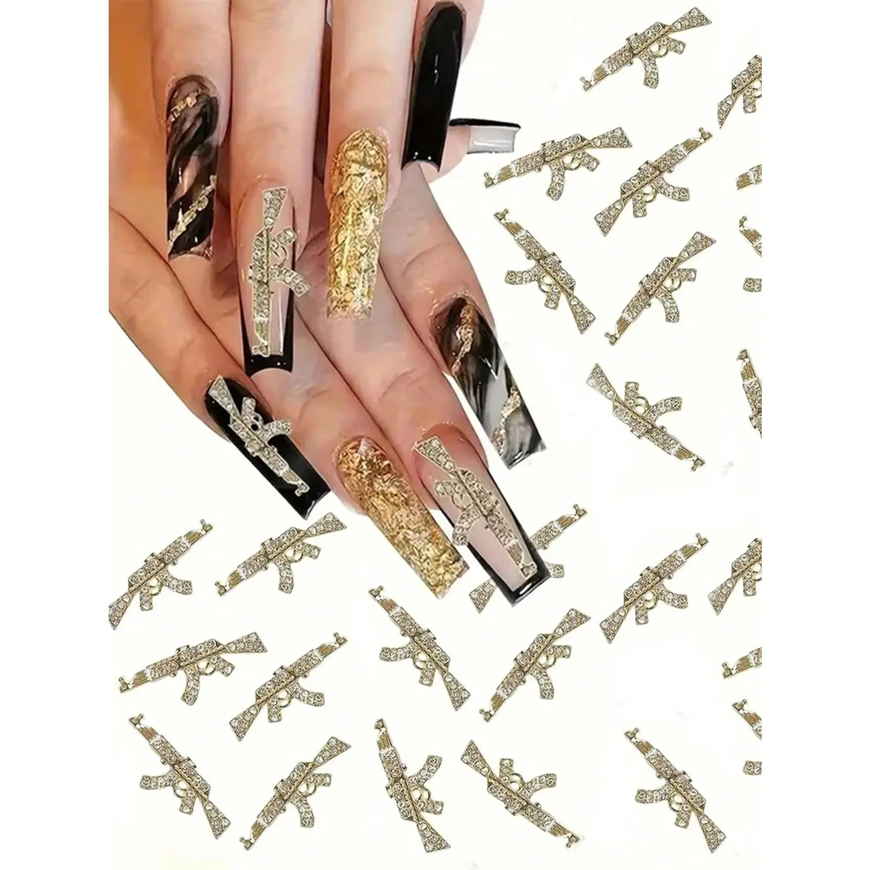 50/100pcs 3D Alloy Pink Gun Nail Art Charms With Crystal Rhinestones, Gun Shaped Nail Art Accessories For DIY Or Nail Salon, Nail Art Supplies For Acrylic Nails