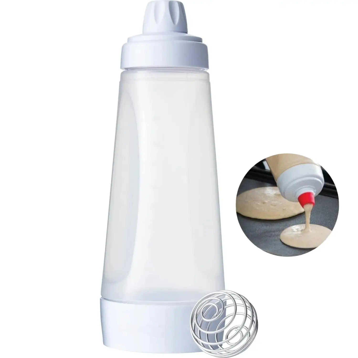 Arthink Squeeze Batter Dispenser Pancake Batter Bottles Dispenser and Mixer with Blender Ball Wire Whisk for Cupcakes White Silicone Spout Heat Resist