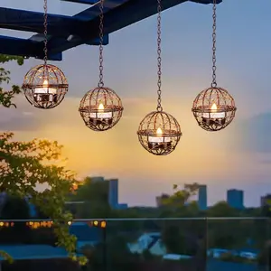 Outdoor Solar  Lanterns , Globe  Candle Holder with Flickering Solar   Lights, Chargeable Chandelier Light for Backyard Patio Garden Fence Tree Decoration-4Pack