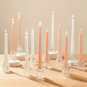 Clear Glass Taper Candle Holders Set of 12, Small Tapered Candlestick Holders in Bulk, Modern Candle Holders for Dining Table Centerpiece Wedding Christmas Party & Holiday Decorations
