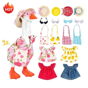 4 Sets 7 Inches Desk Goose Outfits Summer Desk Goose Clothes with Felt Hats, Sunglasses, Mini Bags, and Cute T-Shirts, Funny Desktop Goose The Desktop Goose summer outfits do not include the desktop goose itself.