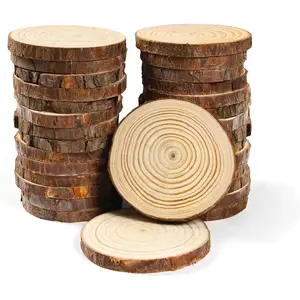 50 Pack   Slices 3.5-4 Inches, Unfinished  Circles with Bark Edge, Rustic  Rounds for Crafts, Coasters, Centerpieces &  Decor