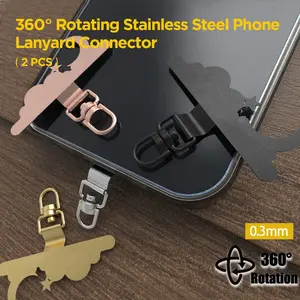 Upgrade Version 360° Rotating Stainless Steel Phone Lanyard Connector, Ultra-Thin Silver Color Patch Design, Universal Safety Rope Accessory, Phone Strap