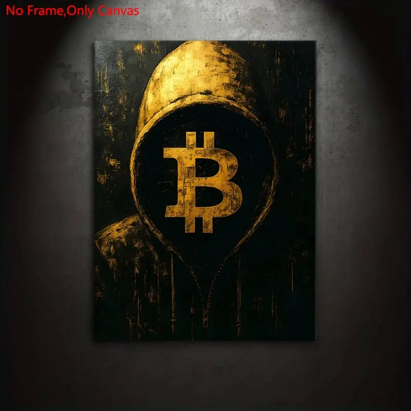 1 Piece/Set Frameless Canvas Painting Print Poster,Classic Minimalism Abstract Mystery Motivational Pop Art,Bitcoin Legend Satoshi Nakamoto,Perfect Gift for Cryptocurrency Lover,Ideal Gift for Bedroom,Study,Office,Living Room,Dorm Hallway,Mural,Wall Decor