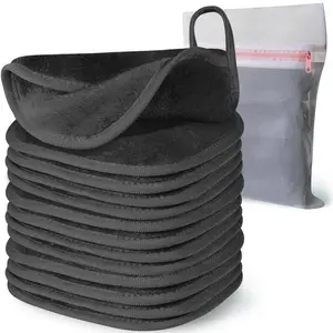 Makeup Remover Cloth, 6" x 6" Make Up Towels Reusable Face Cloth for Washing Face, Makeup Remover Pads Microfiber Face Washcloth with Mesh Bag, Just Water, 12 Pack, Cool Grey