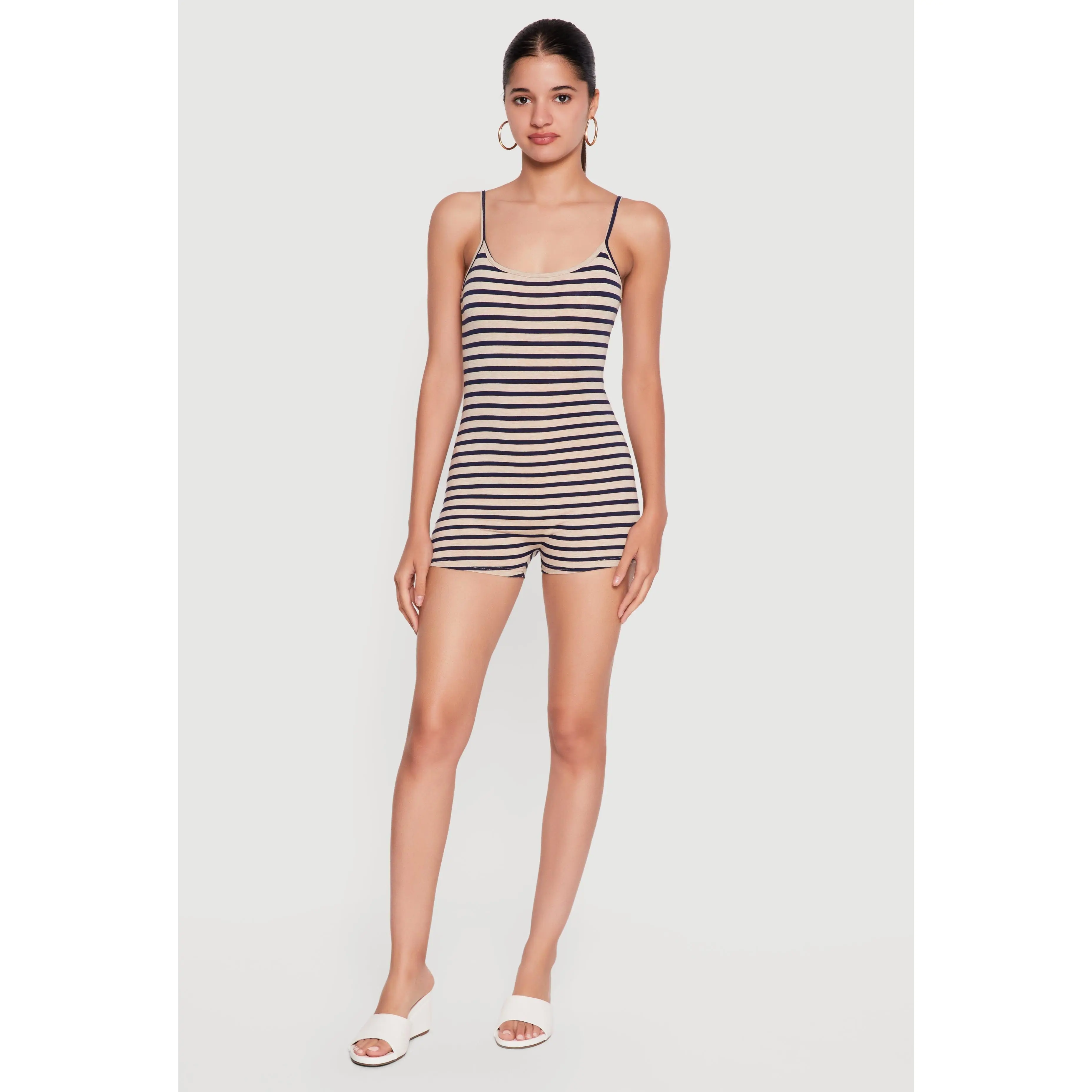 Striped Scoop Neck Sleeveless Romper