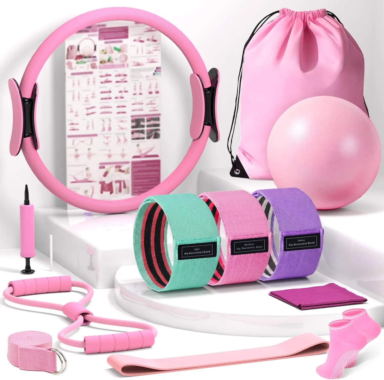 Pilates Kit for Home Workouts, Pilates Essentials Kit for Women, Better Me Pilates Kit,Pilates Equipment with 14.5"Pilates Ring Set,9" Yoga Ball,Cooling Towel,6 Pilates Resistance Bands for Stretching