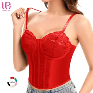 Werena Lace Corset Tops Underwire Camisole with Adjustable Straps & Back Hooks Shaping Waist Bustier Tops for Women Going Out Body Sculpting Compression Elegant