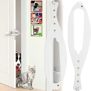 Cat Door Latch, Cat Door Stopper Pet Door Latch to Keep Dog Out of Litter Box and Food, Door Prop for Cat with 5 Adjustable Size Strap 2.5-6" Wide, No Measuring, Easy to Install, White