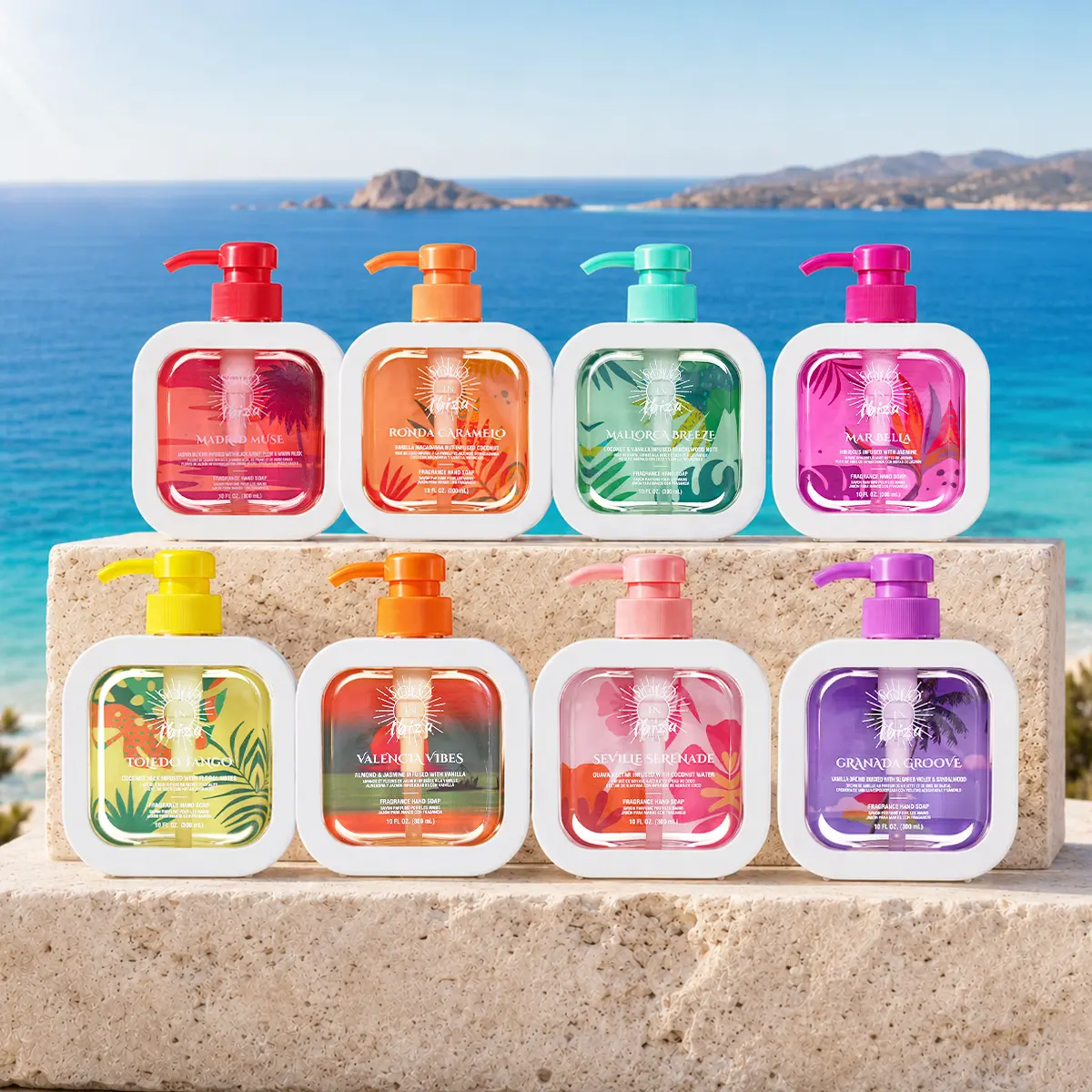 SOLO EN IBIZA Fragrance Liquid Hand Soap, 3-Pack of 10 fl oz/300ml Each, Multiple Scent Options, Moisturizing Hand Wash, Gentle Daily Hand Cleanser with Long-Lasting Fragrance