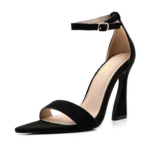 Midnight Black Pointed Heels  vening Black Ankle Strap Heels  Noir Suede Pointed Block Heels
